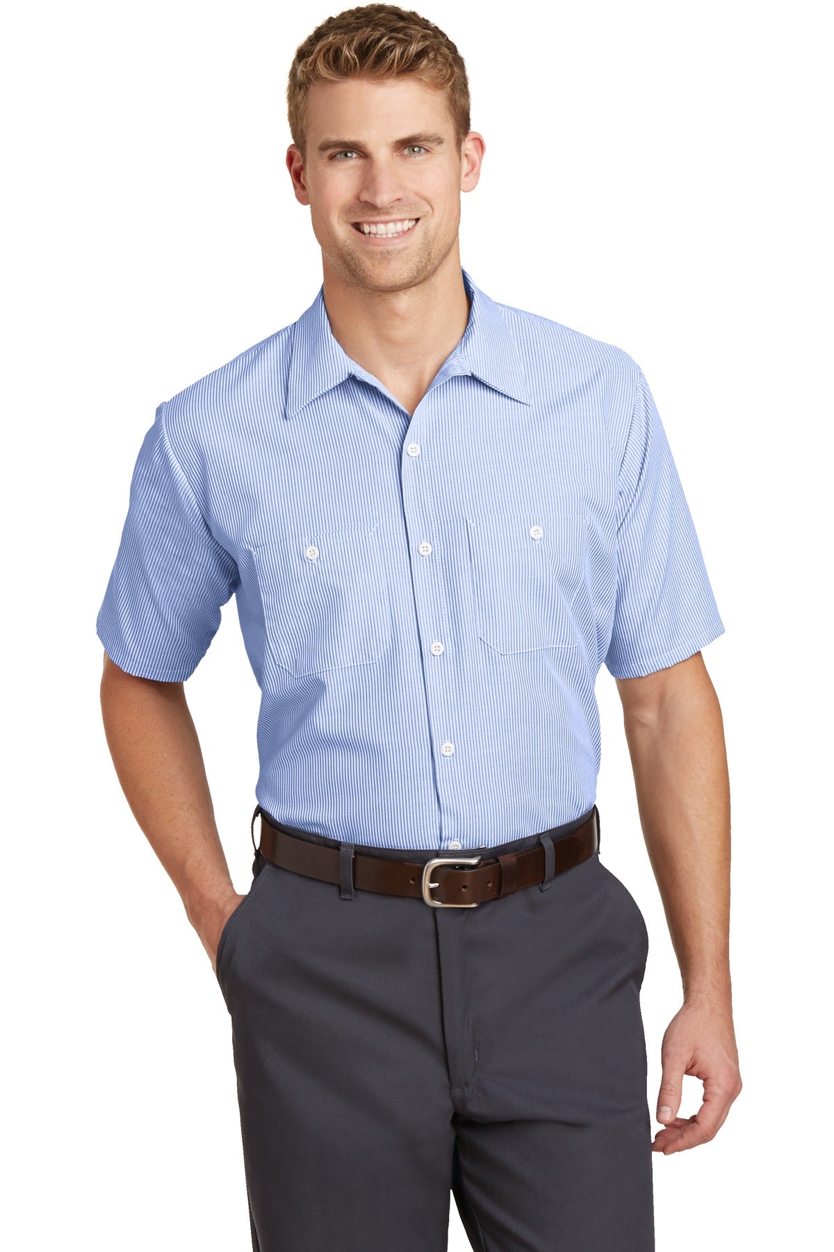 Red Kap ® Short Sleeve Striped Industrial Work Shirt. CS20