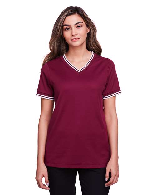 Women's CrownLux Performance® Plaited Tipped V-Neck Shirt - DG20CW