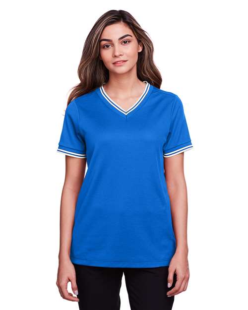Women's CrownLux Performance® Plaited Tipped V-Neck Shirt - DG20CW