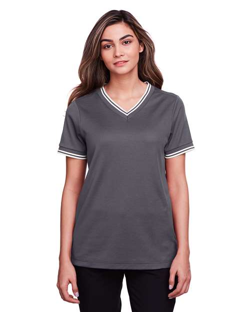 Women's CrownLux Performance® Plaited Tipped V-Neck Shirt - DG20CW
