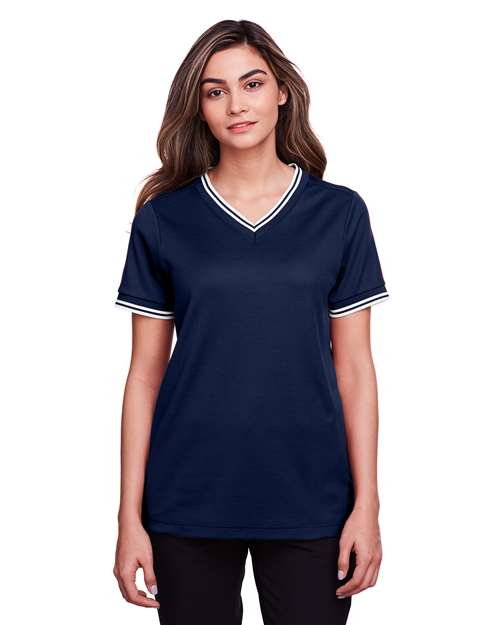 Women's CrownLux Performance® Plaited Tipped V-Neck Shirt - DG20CW