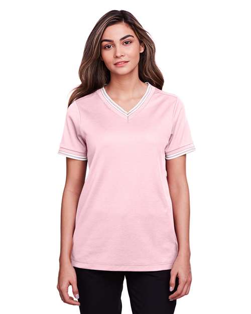 Women's CrownLux Performance® Plaited Tipped V-Neck Shirt - DG20CW
