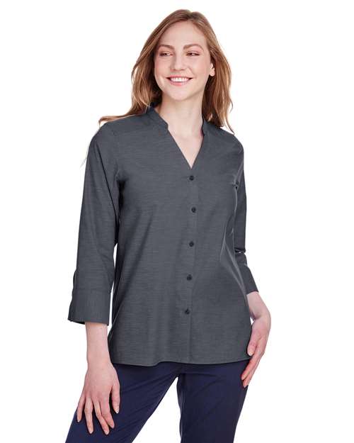 Women's Crown Collection® Stretch Pinpoint Chambra Three-Quarter Sleeve Shirt - DG562W