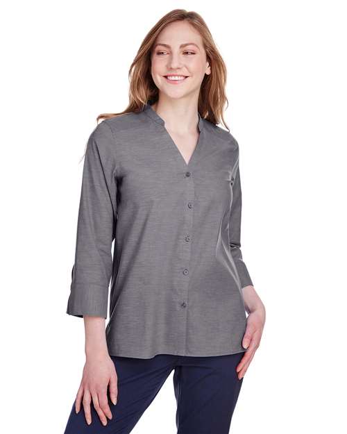 Women's Crown Collection® Stretch Pinpoint Chambra Three-Quarter Sleeve Shirt - DG562W