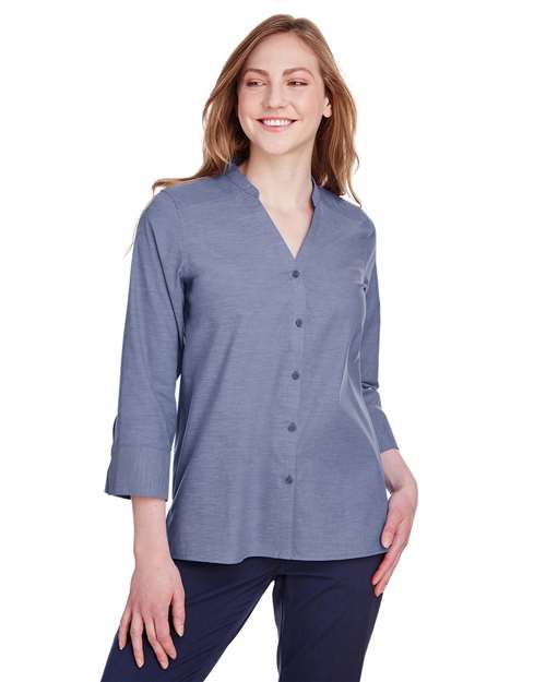 Women's Crown Collection® Stretch Pinpoint Chambra Three-Quarter Sleeve Shirt - DG562W