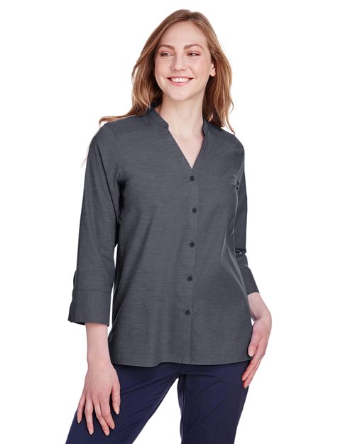 Women's Crown Collection® Stretch Pinpoint Chambra Three-Quarter Sleeve Shirt - DG562W