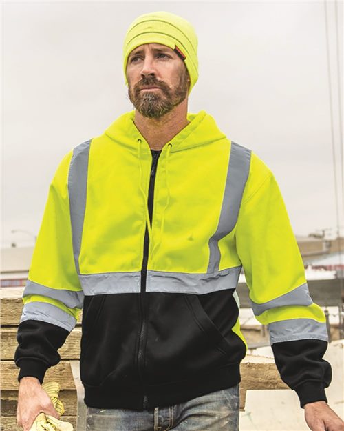 Unisex Hi-Vis Full-Zip Hooded Sweatshirt - JS102-103