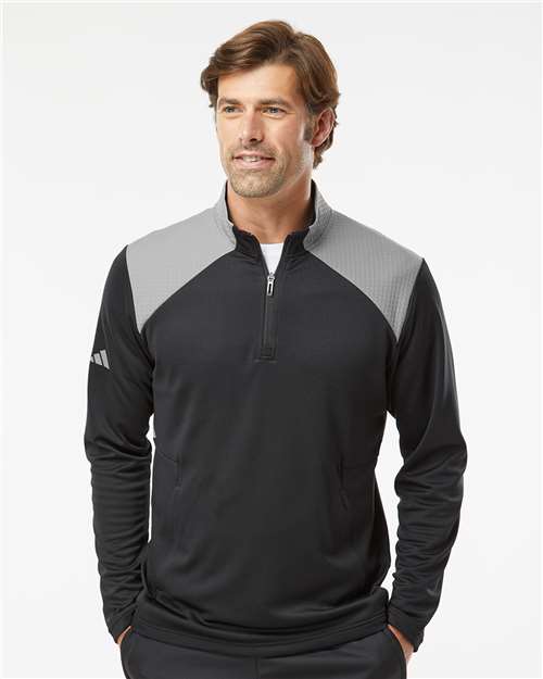 Men's Textured Mixed Media Quarter-Zip Pullover - A532