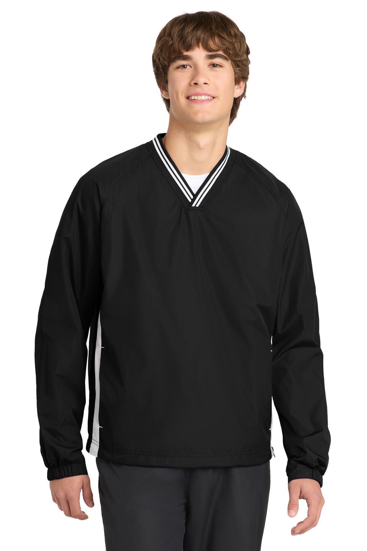 Sport-Tek ®  Tipped V-Neck Raglan Wind Shirt. JST62