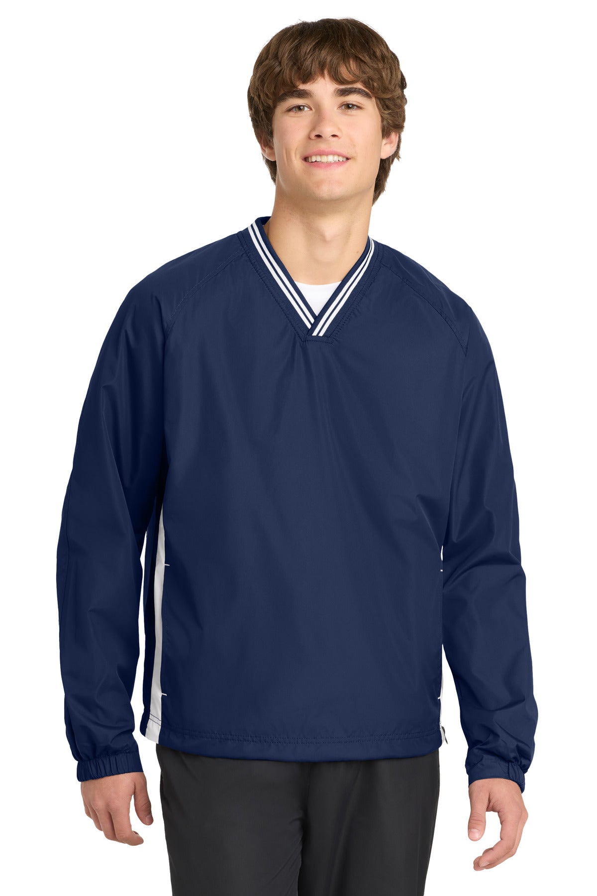 Sport-Tek ®  Tipped V-Neck Raglan Wind Shirt. JST62