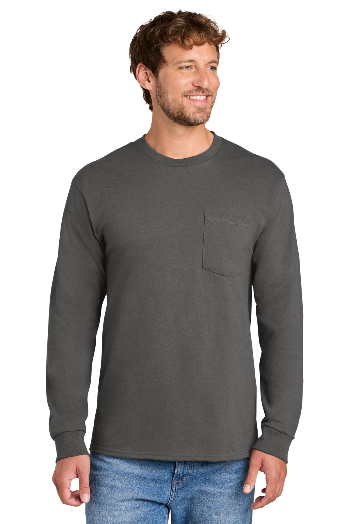 Port & Co ®  Long Sleeve Essential Pocket Tee.  PC61LSP